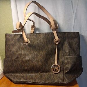Michael Kors Signature Logo Tote in Brown and Tan
